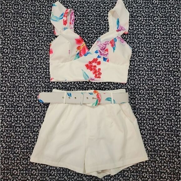Bralette Ruffle Top and Belted Floral Shorts Set - Picture 5 of 11